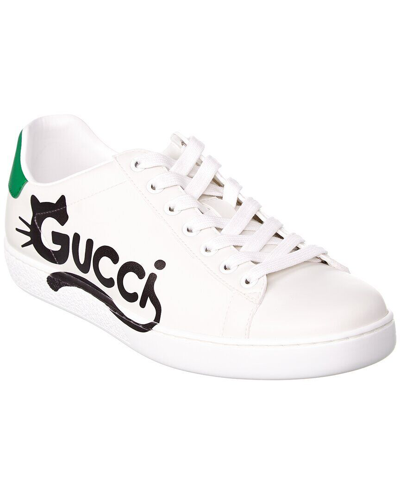 Pre-owned Gucci Womens Ace Kitten Logo Sneakers In White