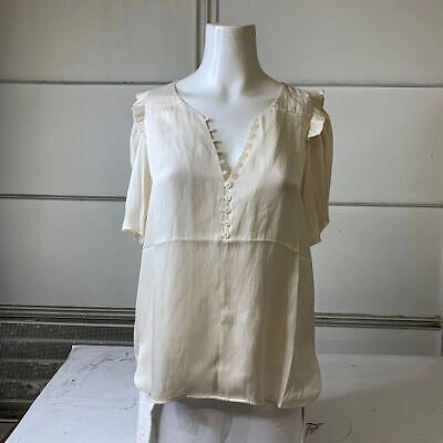 Pre-owned Zadig & Voltaire Twity Split Neck Pleated Satin Top Women's Size M Lin In White