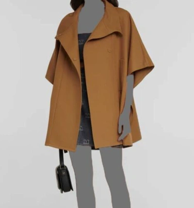 Pre-owned Max Mara $1245  Women's Brown Malaga Gabardine Cape Coat Jacket One-size