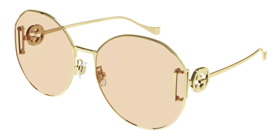 Pre-owned Gucci Gg1206sa-004 Women's Gold / Pink Mirrored Sunglasses