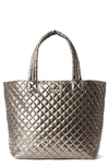 Mz Wallace Metro Deluxe Large Metallic Tote Bag In Pewter Metallic