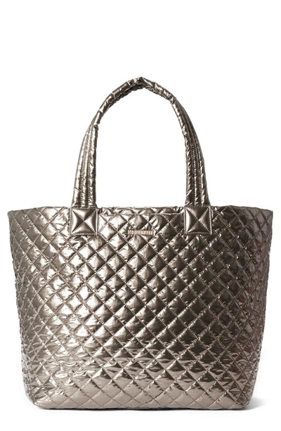 Mz Wallace Metro Deluxe Large Metallic Tote Bag In Pewter Metallic