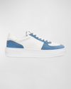 Stuart Weitzman Mixed Leather Courtside Low-top Sneakers In Whiteblue Steel