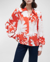 FIGUE LONDYN FLORAL-PRINT BLOUSON-SLEEVE COLLARED TOP