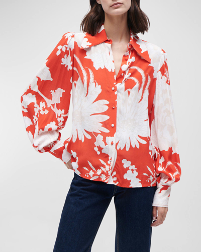 Figue Londyn Floral-print Blouson-sleeve Collared Top In Graphic Tigerlily