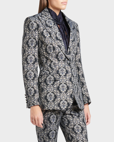 Etro Jacquard Brocade Blazer Jacket In Multicolour On Bl
