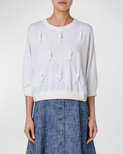 Akris Cashmere Cropped Pullover With Cable Knot Embellishment In Ecru