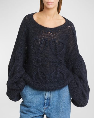 Loewe Anagram Cable-knit Sleeve Sweater In Dark_navy