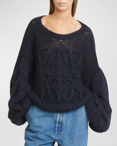 Loewe Anagram Cable-knit Sleeve Jumper In Dark_navy