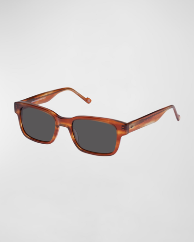 Le Specs Bio-mito Horn Acetate Rectangle Sunglasses In Vintage Horn