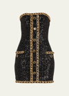 Balmain Sequin-embellishment Bustier Minidress In Black Gold