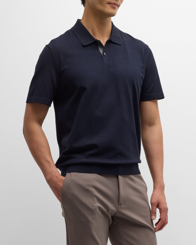 Theory Goris Stretch Knit Polo Shirt In Baltic/ Gray Heather