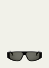 Celine Men's Animation Acetate Rectangle Sunglasses In Shiny Black/smoke