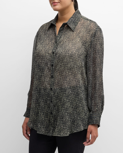 Finley Plus Size Monica Abstract-print Chiffon Shirt In Black/cream/multi