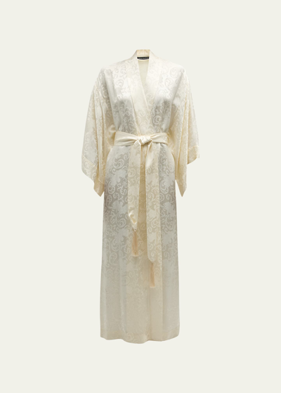 Josie Natori Ines Long Floral Jacquard Robe In Warm White