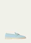 Loro Piana Summer Charms Walk Suede Loafers In Cerulean
