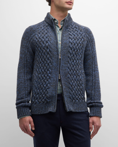 Isaia Men's Cashmere Knit Full-zip Sweater In Grey