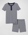 Petite Plume Kid's Pima Cotton Snug Fit Pajama Short Set In Navy Stripe