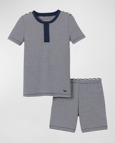 Petite Plume Kid's Pima Cotton Snug Fit Pyjama Short Set In Navy Stripe