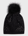 ADRIENNE LANDAU ALL-OVER SEQUIN WOOL-BLEND BEANIE WITH POM