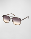 Zegna Men's 59mm Square Metal Sunglasses In Transparent Khkai Gradient