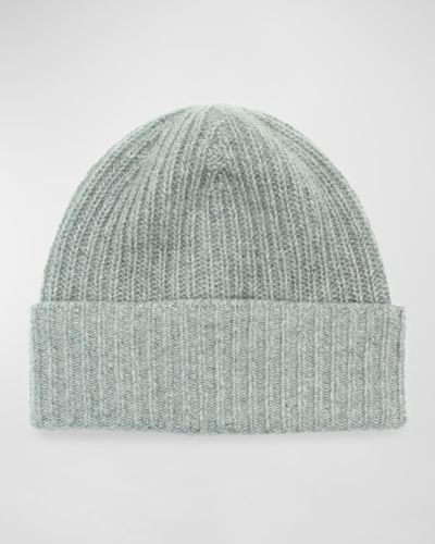 Portolano Cashmere Rib Stitch Beanie In Lt Ht Grey