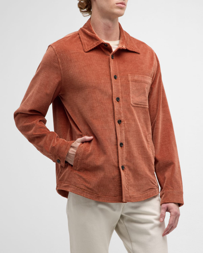 Baldassari Men's Corduroy Overshirt With Pockets In Rust/orange