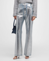 Rabanne Metallic High-rise Straight Pants In Light Silver