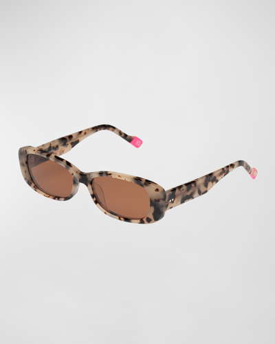 Le Specs Uh Duh Light Tortoise Acetate Rectangle Sunglasses In Cookie Tort