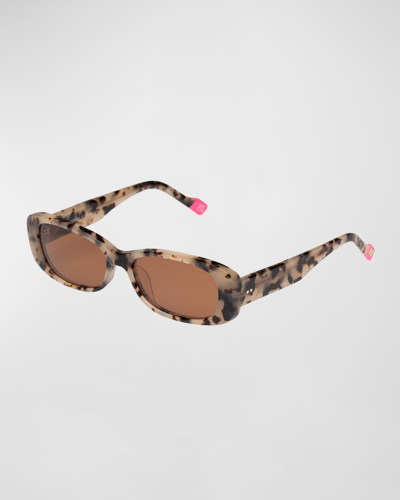 LE SPECS UH DUH LIGHT TORTOISE ACETATE RECTANGLE SUNGLASSES