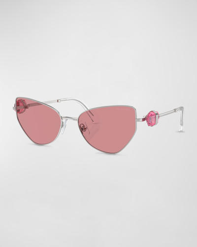Swarovski Full-cut Crystal Metal Cat-eye Sunglasses In Silver