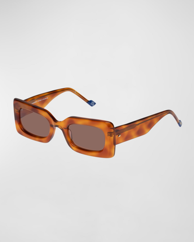 Le Specs Damnedest Havana Acetate Rectangle Sunglasses In Vintage Tort