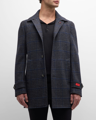 Isaia Men's Check Wool Single-breasted Overcoat In Grey