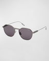 Zegna Men's 55mm Round Metal Sunglasses In Gunmetal Smoke