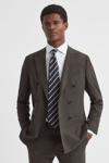 Reiss Chocolate Slim Fit Wool Blend Double Breasted Blazer In Chocolate