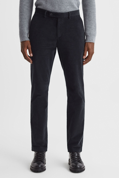 Reiss Strike - Navy Slim Fit Brushed Cotton Trousers, 32