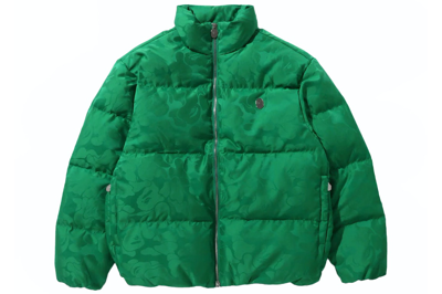 Pre-owned Bape Tonal Solid Camo Puffer Down Jacket Green