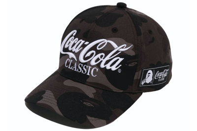 Pre-owned Bape X Coca-cola Color Camo Snap Back Cap Black