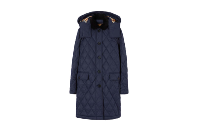 Pre-owned Burberry Detachable Hood Diamond Quilted Coat Navy
