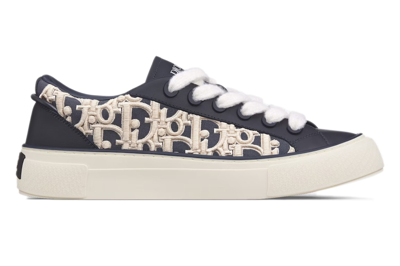 Pre-owned Dior B33 Sneaker Navy Blue Smooth Calfskin Oblique Raised Embroidery (numbered)