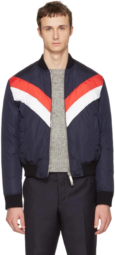 Dsquared2 Striped Nylon Bomber Style Down Jacket In Navy