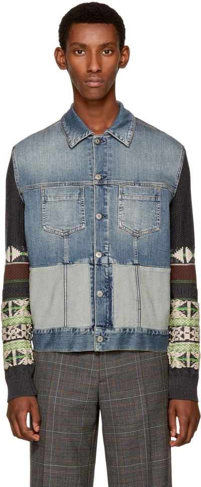 Maison Margiela Contrast-knit Reworked Denim Jacket In Indigo