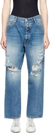 BEN TAVERNITI UNRAVEL PROJECT Indigo Distressed Baggy Boy Jeans