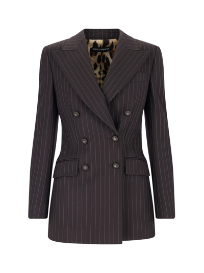 Dolce & Gabbana "turlington" Double-breasted Blazer In Brown