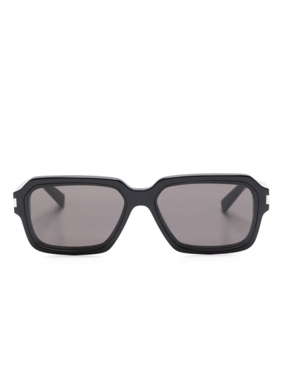 Saint Laurent Logo-debossed Square-frame Sunglasses In Black  