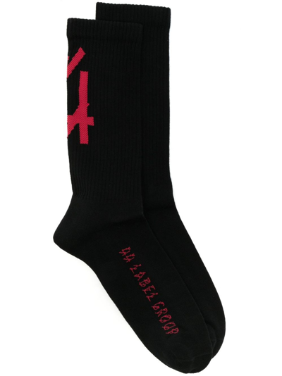 44 Label Group Intarsia-knit Logo Socks In Black  