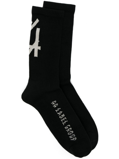 44 Label Group Intarsia-logo Socks In Black  