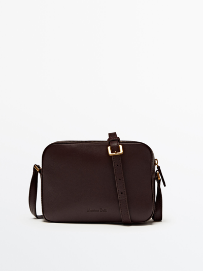 Massimo Dutti Nappa Leather Camera Bag In Black