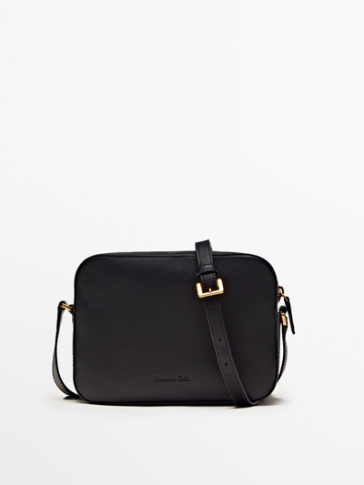 Massimo Dutti Nappa Leather Camera Bag In Black