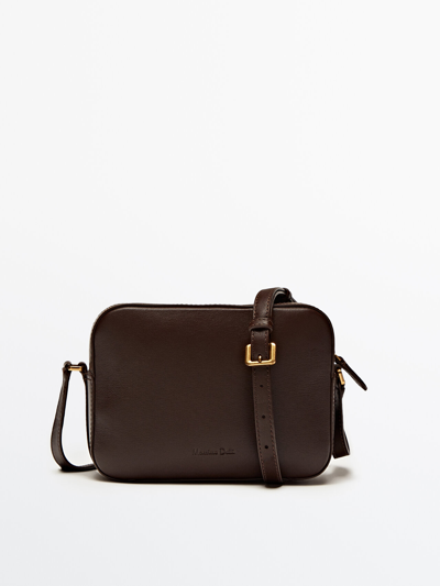 Massimo Dutti Nappa Leather Camera Bag In Black